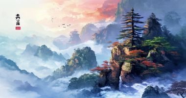 探花小说玄幻修仙题材封面，气势磅礴的山河背景，吸引爱好者深度追更