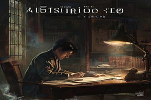探花小说第三名《悬疑迷局·消失的证人》封面，昏暗办公室内侦探翻阅案卷，悬疑推理氛围浓厚